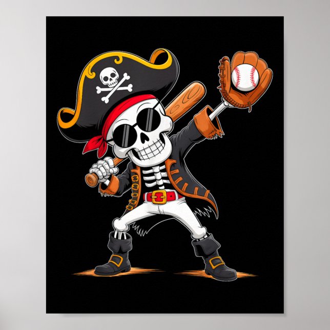 Skeleton Pirate Halloween Costume Baseball Player  Poster (Front)