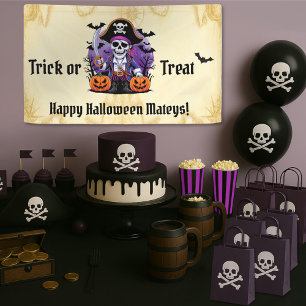 Skeleton Pirate Happy Halloween Mateys Banner