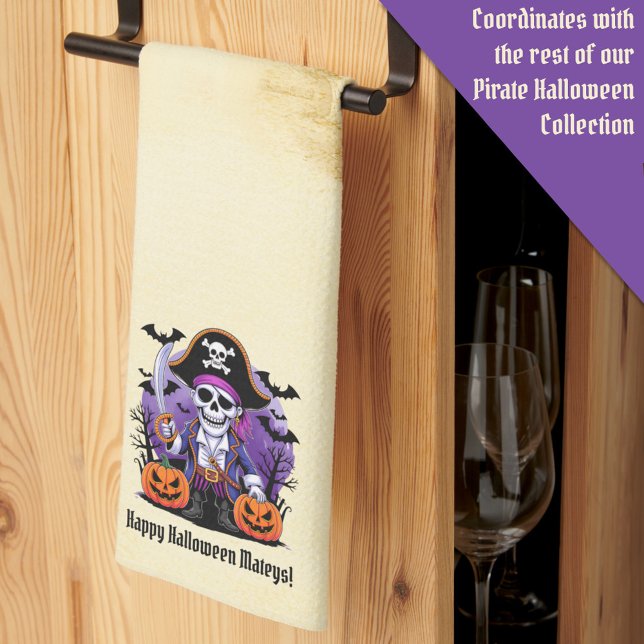 Skeleton Pirate Happy Halloween Mateys Tea Towel (Creator Uploaded)