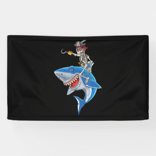 Skeleton Pirate Riding Shark Cute Boys Halloween Banner