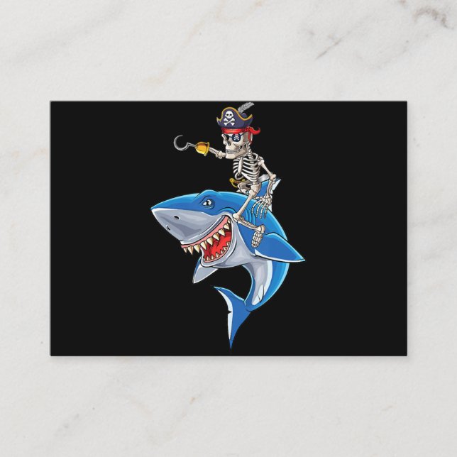 Skeleton Pirate Riding Shark Cute Boys Halloween Business Card (Front)