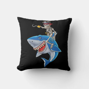 Skeleton Pirate Riding Shark Cute Boys Halloween Cushion
