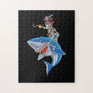Skeleton Pirate Riding Shark Cute Boys Halloween Jigsaw Puzzle
