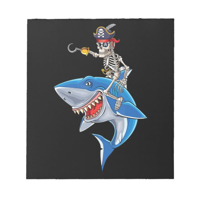 Skeleton Pirate Riding Shark Cute Boys Halloween Notepad (Front)
