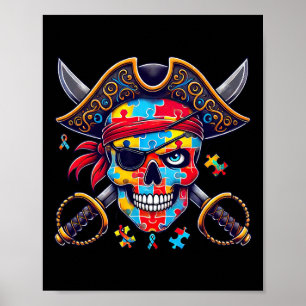 Skeleton Pirate Skull Halloween Mens Womens Kids  Poster