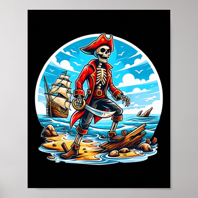 Skeleton Pirate Tee Skull Halloween Skeleton Pirat Poster (Front)
