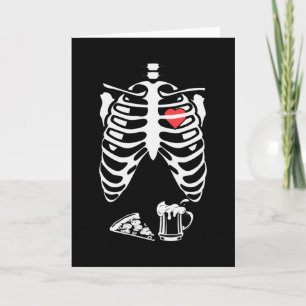 Skeleton Pizza Beer Funny Halloween Card