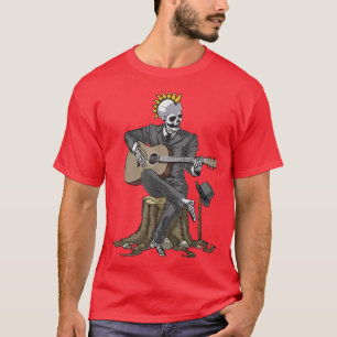 Skeleton Play Guitar Guy Spooky Halloween Rock Ban T-Shirt
