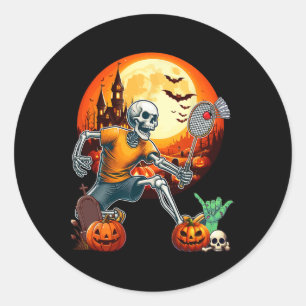 Skeleton Playing Badminton Halloween Player Traine Classic Round Sticker