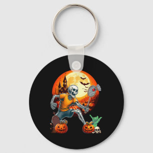 Skeleton Playing Badminton Halloween Player Traine Key Ring