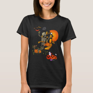 Skeleton Playing Badminton Sport Scary Halloween C T-Shirt