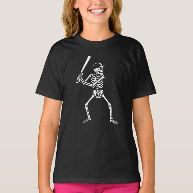 Skeleton playing Baseball gift T-Shirt (Front)