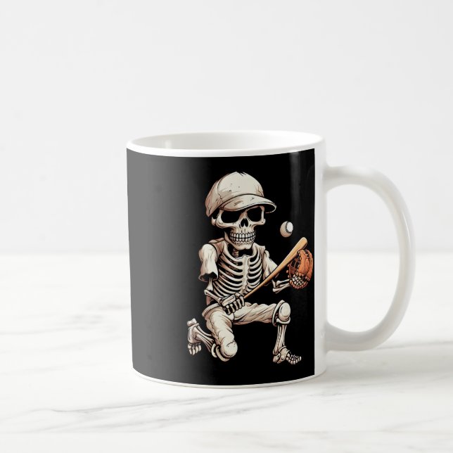 Skeleton Playing Baseball Halloween Skull Lover  Coffee Mug (Right)