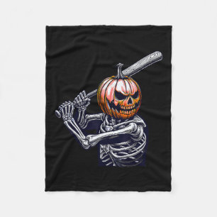 Skeleton Playing Baseball Player Halloween Fleece Blanket