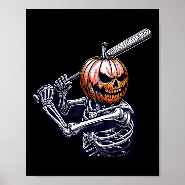 Skeleton Playing Baseball Player Halloween  Poster (Front)