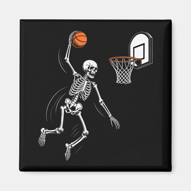 Skeleton Playing Basketball Funny Halloween Men Bo Magnet (Front)