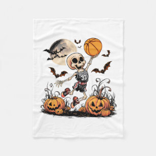 Skeleton Playing Basketball Halloween Men Boys Bas Fleece Blanket