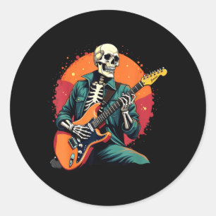 Skeleton Playing Bass Guitar Electric Acoustic Classic Round Sticker