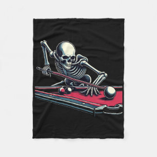 Skeleton Playing Billiards Halloween Billiard Pool Fleece Blanket