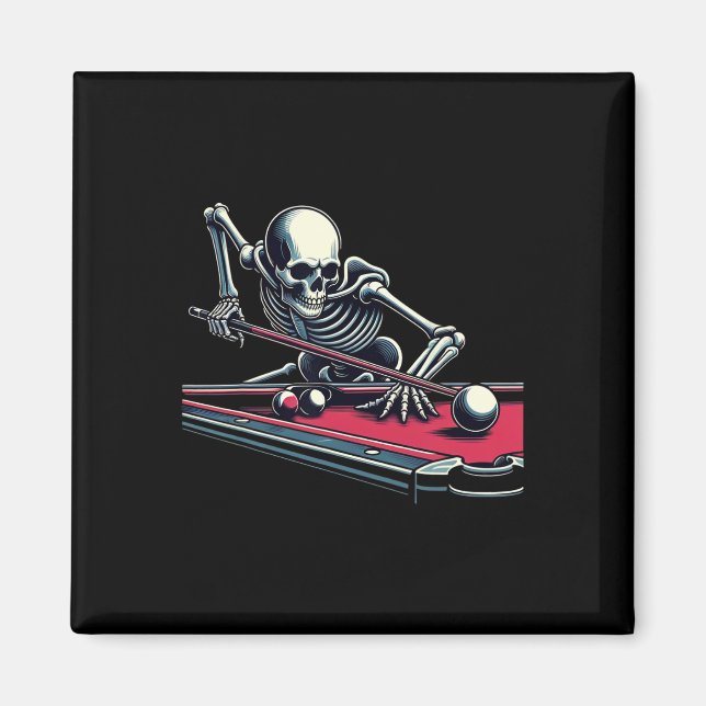 Skeleton Playing Billiards Halloween Billiard Pool Magnet (Front)