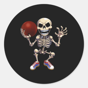 Skeleton Playing Bowling Funny Halloween Skull Kid Classic Round Sticker
