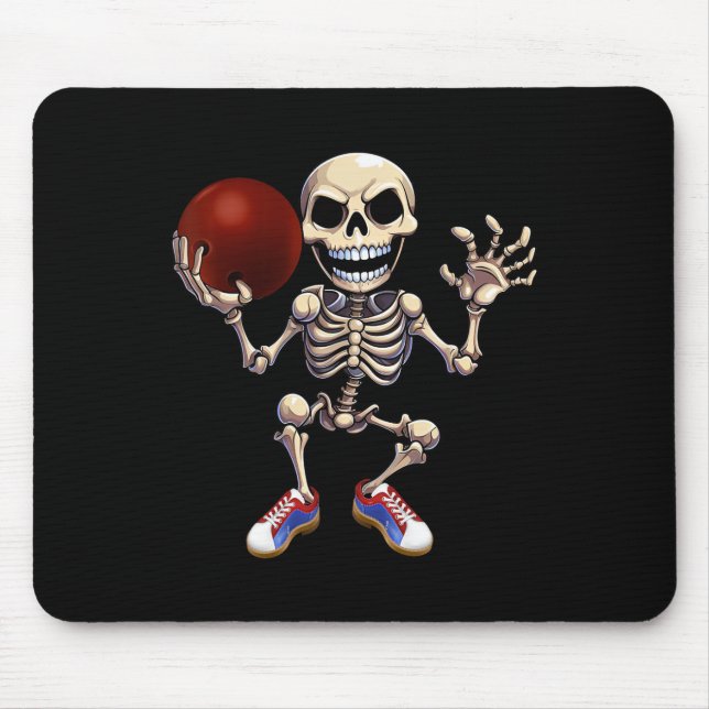 Skeleton Playing Bowling Funny Halloween Skull Kid Mouse Pad (Front)
