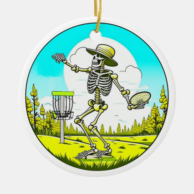 Skeleton Playing Disc Golf  Ceramic Ornament (Front)