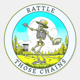 Skeleton Playing Disc Golf   Rattle those Chains Classic Round Sticker