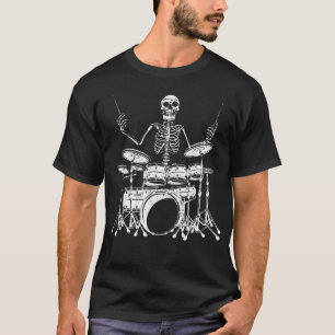 Skeleton Playing Drums Funny Halloween Drummer Gif T-Shirt