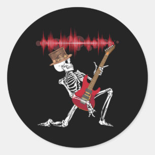 Skeleton Playing Electric Guitar Funny Halloween Classic Round Sticker