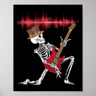 Skeleton Playing Electric Guitar Funny Halloween Poster