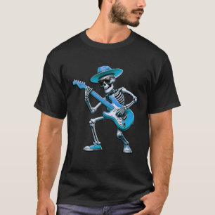 Skeleton Playing Electric Guitar In Hat Rocker Hal T-Shirt