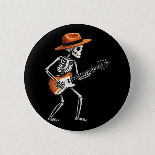 Skeleton Playing Electric Guitar Rock Halloween Bo 6 Cm Round Badge (Front)