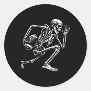 Skeleton Playing Football Halloween Skull Lover  Classic Round Sticker