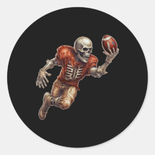 Skeleton Playing Footll Cool Touchdown Halloween  Classic Round Sticker