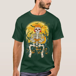 Skeleton Playing Game Funny Halloween Vibes T-Shirt