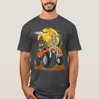 Skeleton Playing Game Monster Truck Funny Hallowee T-Shirt