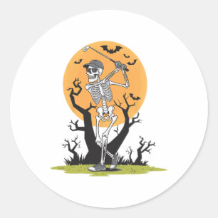 Skeleton Playing Golf Classic Round Sticker