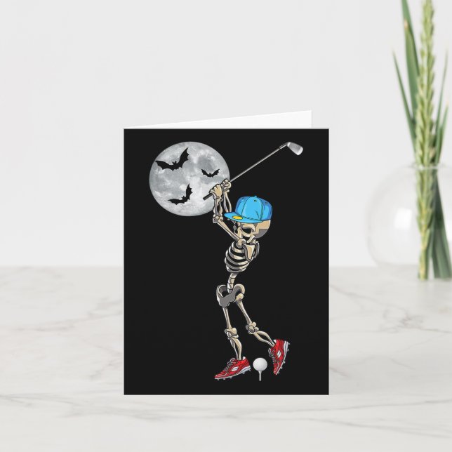Skeleton Playing Golf Golfing Happy Halloween Day  Card (Front)