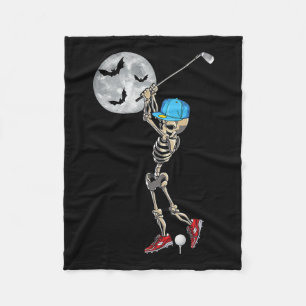 Skeleton Playing Golf Golfing Happy Halloween Day Fleece Blanket