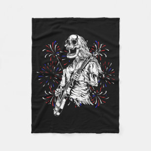 Skeleton Playing Guitar 4th Of July Funny Rocker Fleece Blanket