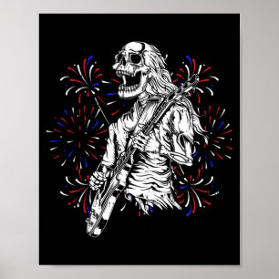 Skeleton Playing Guitar 4th Of July Funny Rocker Poster