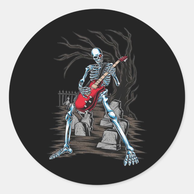 Skeleton Playing Guitar  Classic Round Sticker (Front)