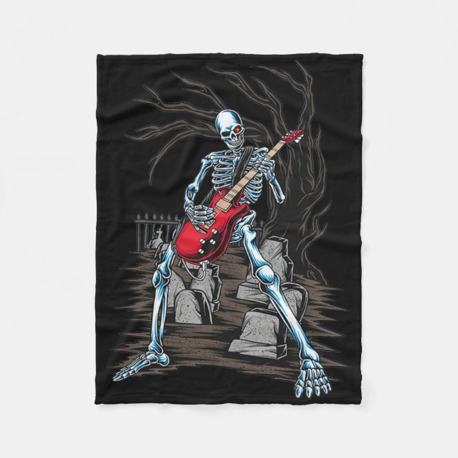 Skeleton Playing Guitar  Fleece Blanket (Front)