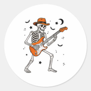 Skeleton Playing Guitar Guitarist Rock Halloween S Classic Round Sticker