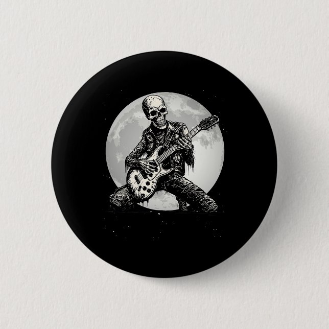 Skeleton Playing Guitar Punk Rock Music Halloween  6 Cm Round Badge (Front)