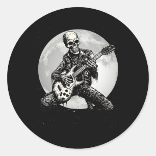 Skeleton Playing Guitar Punk Rock Music Halloween  Classic Round Sticker