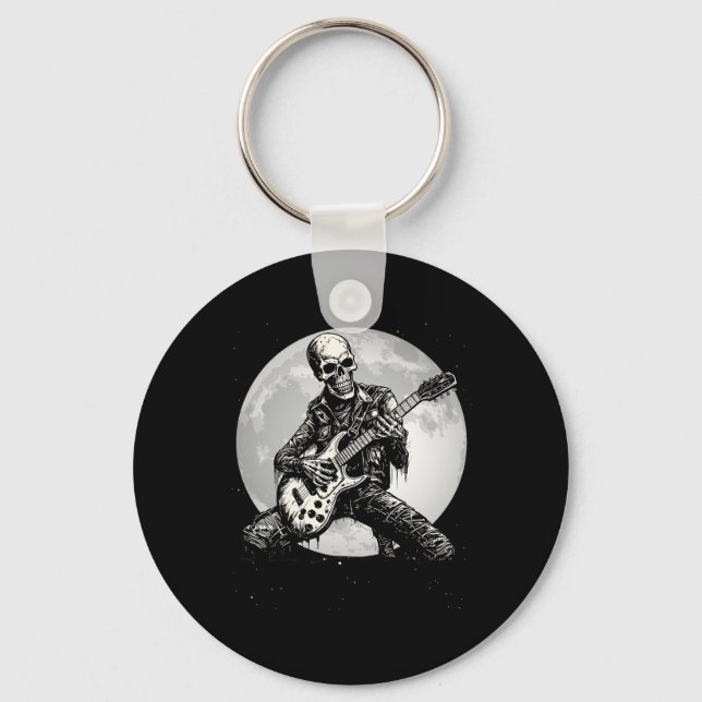 Skeleton Playing Guitar Punk Rock Music Halloween  Key Ring (Front)