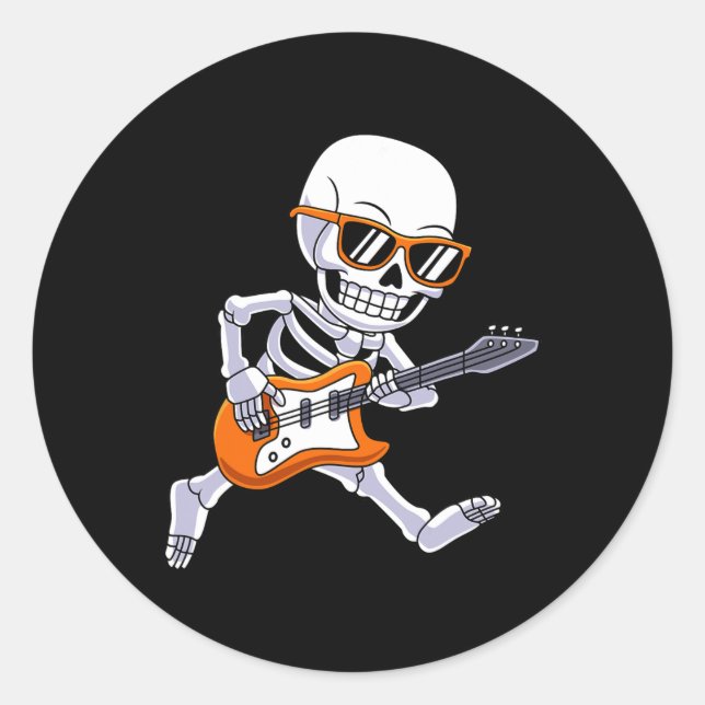 Skeleton Playing Guitar Rock And Roll Boys Kids  Classic Round Sticker (Front)