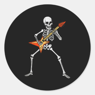 Skeleton Playing Guitar Rock Music Soky Halloween Classic Round Sticker